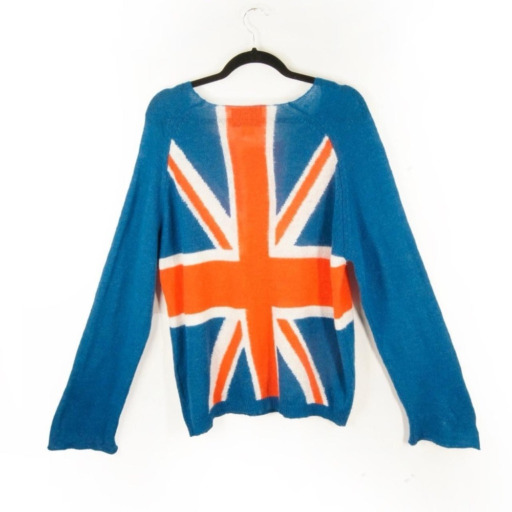 Vintage Wild Fox Indie Union Jack British Flag Knit Wool Pullover Sweater - Picture 4 of 6